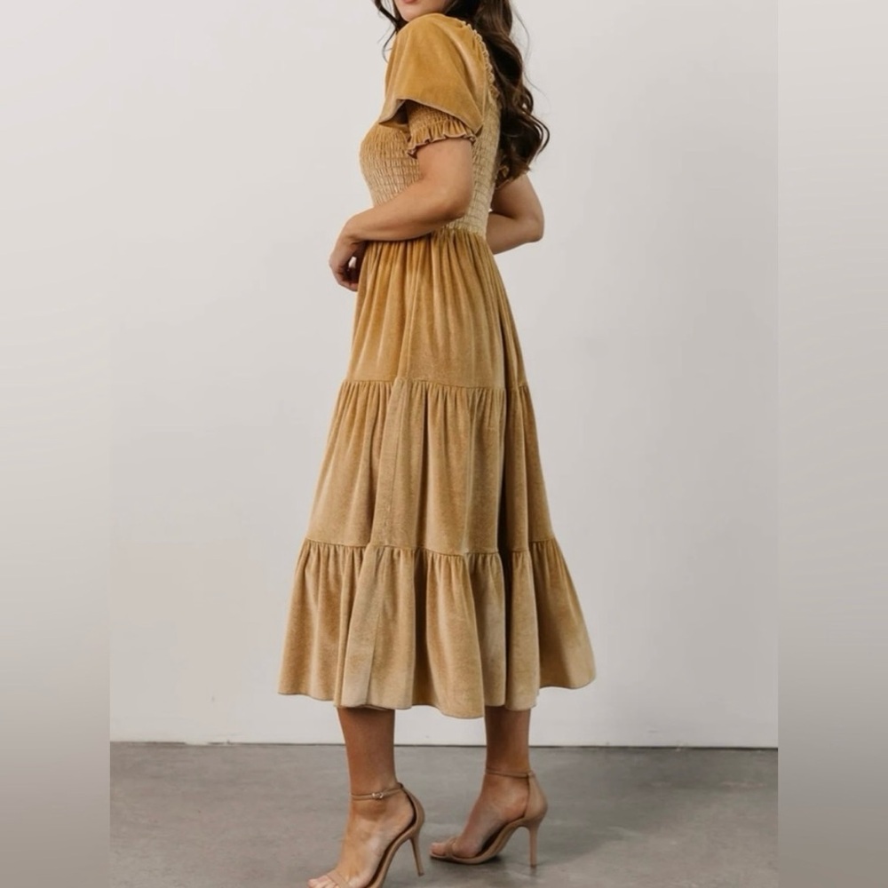 New Baltic born Vivaldi smocked velvet midi dress